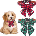Stylish Festive Plaid Dog Collars with Bow Ties - 2 Pack for Large Dogs