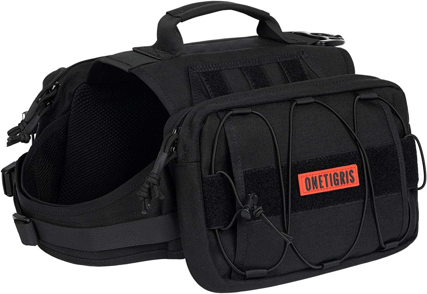 Onetigris Tactical Dog Backpack - Heavy-Duty Nylon Pack for Medium & Large Dogs with Side Pockets for Hiking, Walking, and Training (Green, Large)