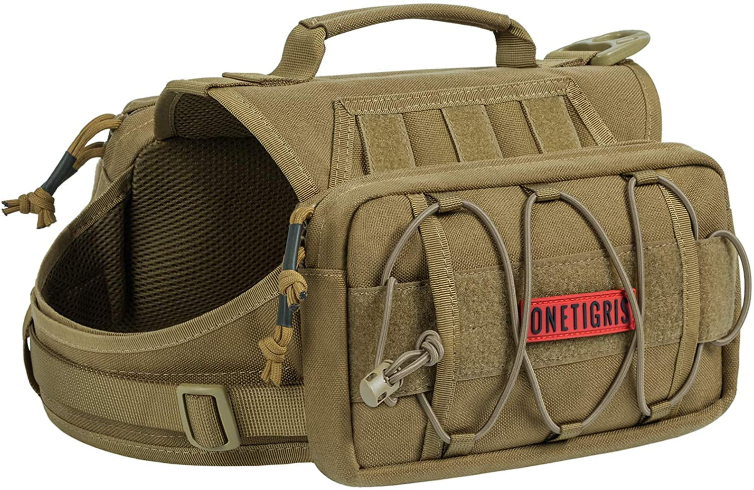 Onetigris Tactical Dog Backpack - Heavy-Duty Nylon Pack for Medium & Large Dogs with Side Pockets for Hiking, Walking, and Training (Green, Large)
