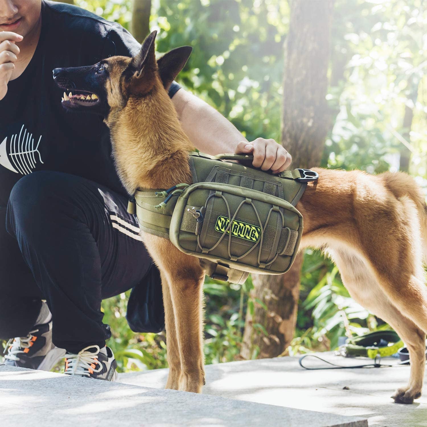 Onetigris Tactical Dog Backpack - Heavy-Duty Nylon Pack for Medium & Large Dogs with Side Pockets for Hiking, Walking, and Training (Green, Large)