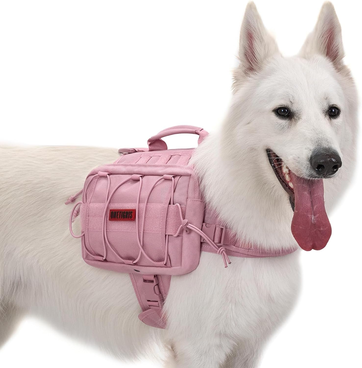 Onetigris Tactical Dog Backpack - Heavy-Duty Nylon Pack for Medium & Large Dogs with Side Pockets for Hiking, Walking, and Training (Green, Large)
