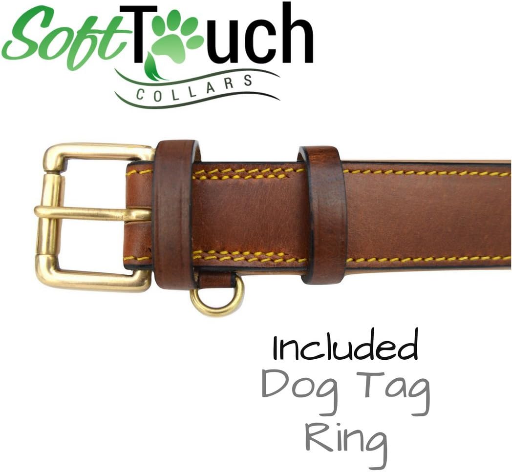 Premium Genuine Leather Dog Collar - Luxurious Padded Design, Large Brown, 24" Long X 1.5" Wide, Fits Neck Sizes 18" to 21"