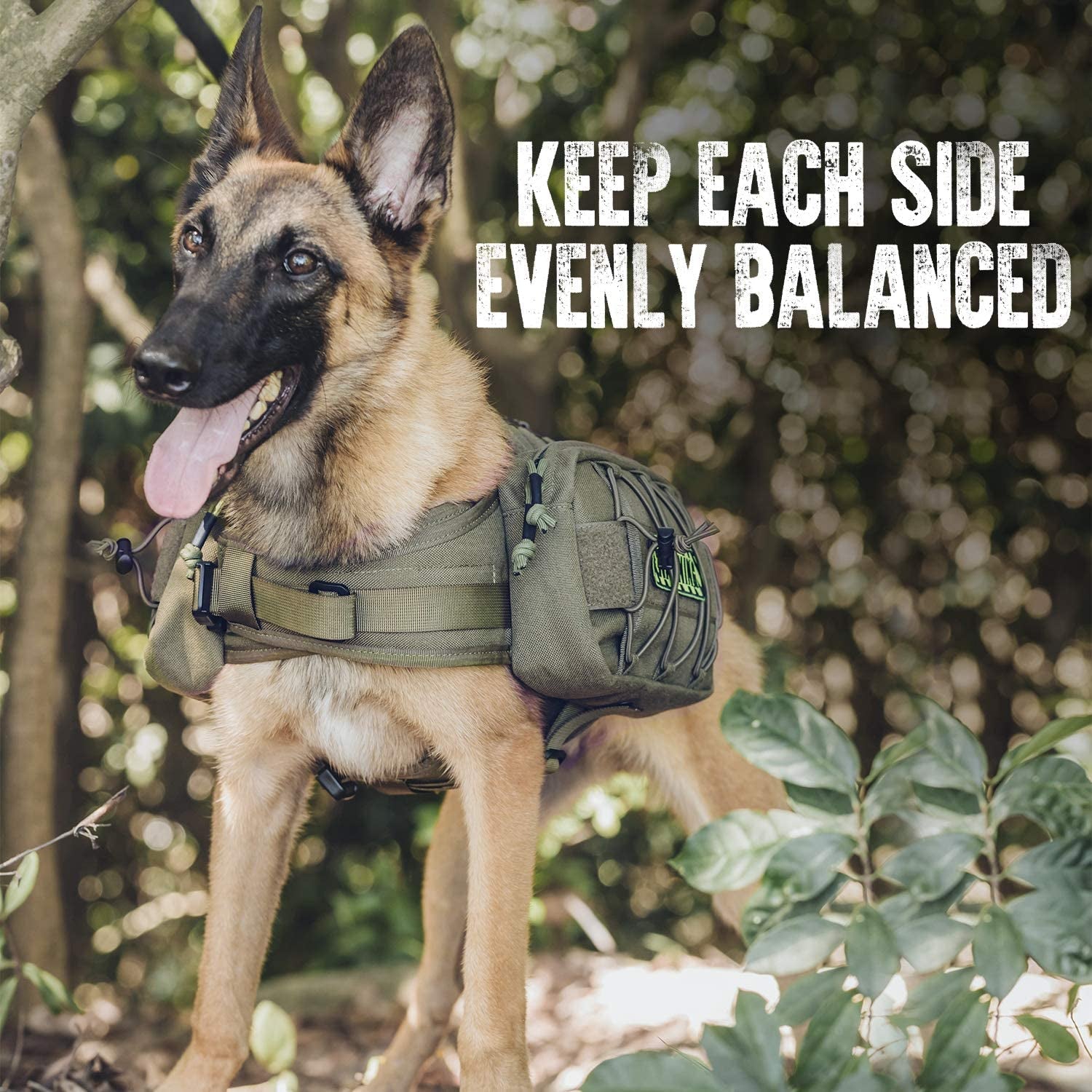 Onetigris Tactical Dog Backpack - Heavy-Duty Nylon Pack for Medium & Large Dogs with Side Pockets for Hiking, Walking, and Training (Green, Large)