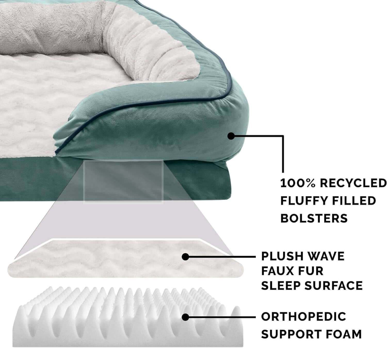 Furhaven Orthopedic Dog Bed for Small Dogs - Plush Velvet Sofa with Removable Bolsters & Washable Cover, Ideal for Pets up to 20 lbs - Celadon Green