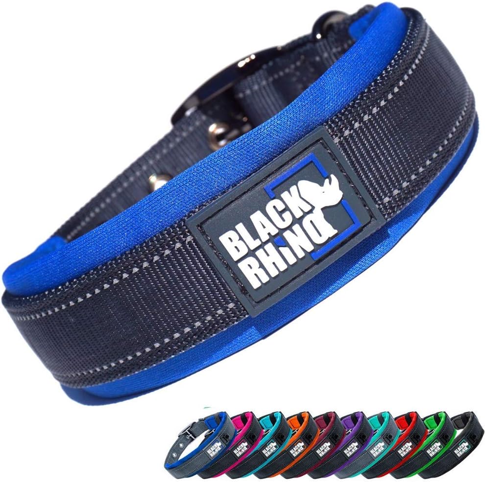 Ultra Soft Black Rhino Heavy Duty Reflective Dog Collar for Medium Breeds - Adjustable, Weatherproof & Lightweight Comfort in Stylish Purple/Black