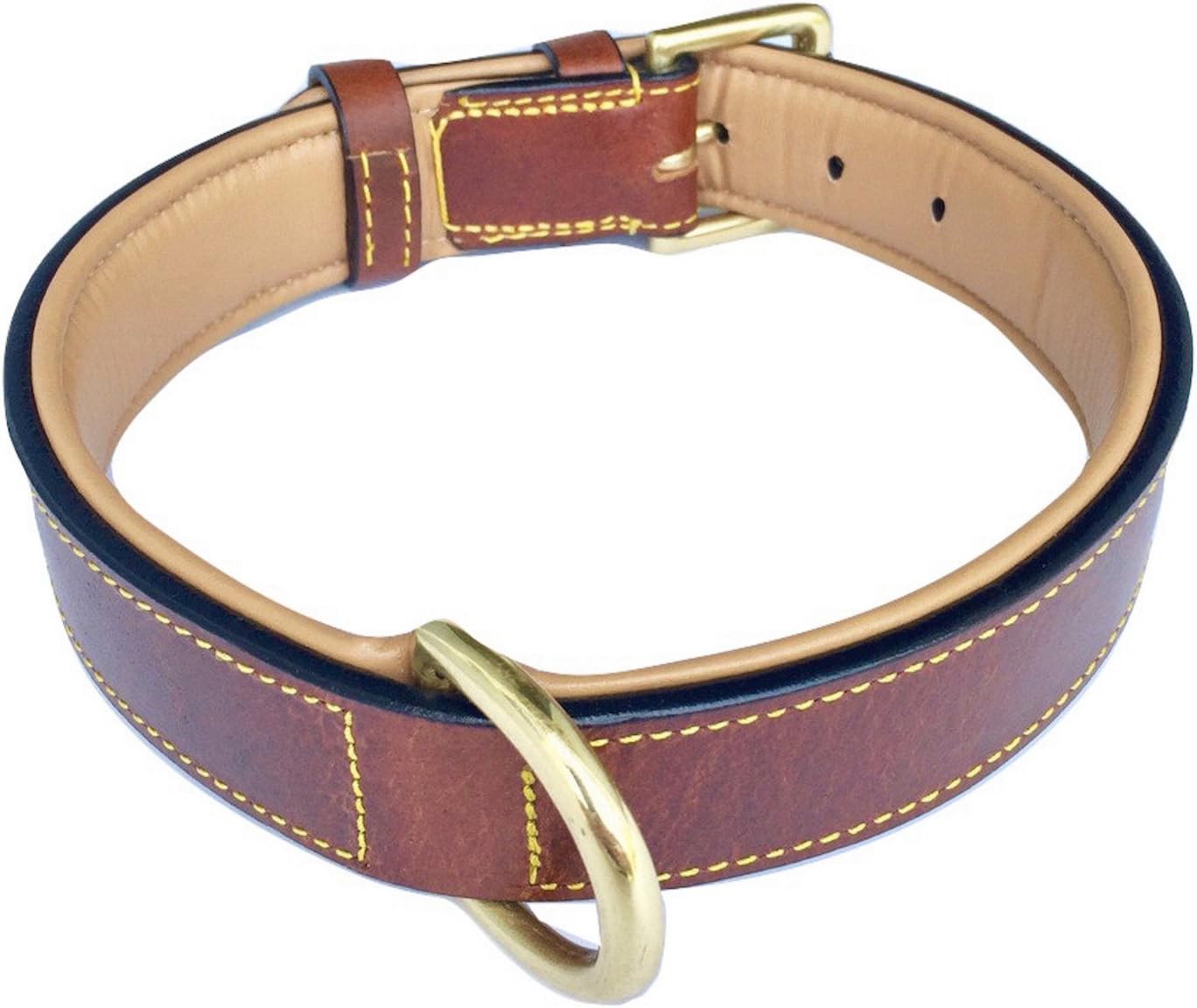 Premium Genuine Leather Dog Collar - Luxurious Padded Design, Large Brown, 24" Long X 1.5" Wide, Fits Neck Sizes 18" to 21"