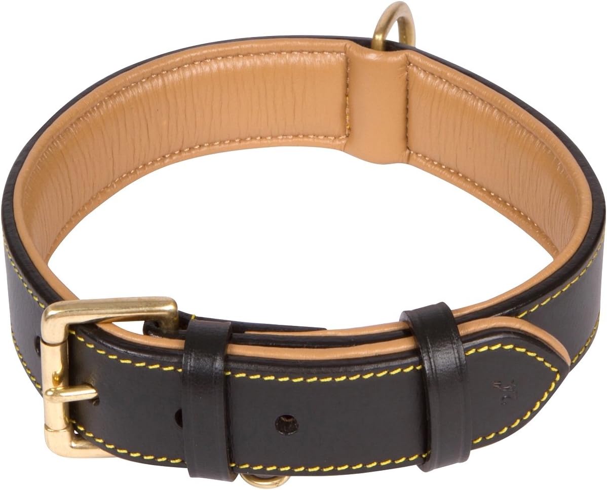 Premium Genuine Leather Dog Collar - Luxurious Padded Design, Large Brown, 24" Long X 1.5" Wide, Fits Neck Sizes 18" to 21"
