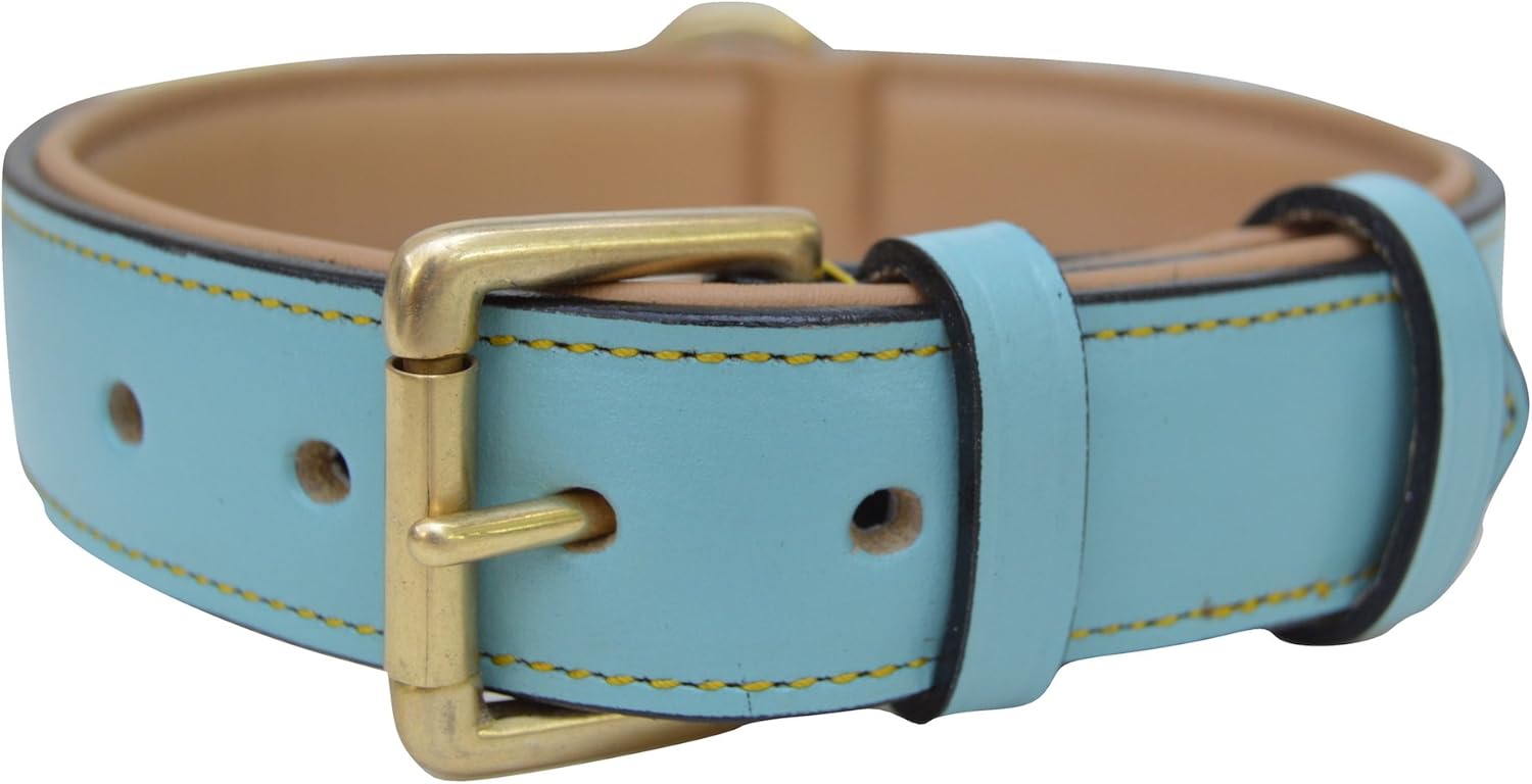 Premium Genuine Leather Dog Collar - Luxurious Padded Design, Large Brown, 24" Long X 1.5" Wide, Fits Neck Sizes 18" to 21"