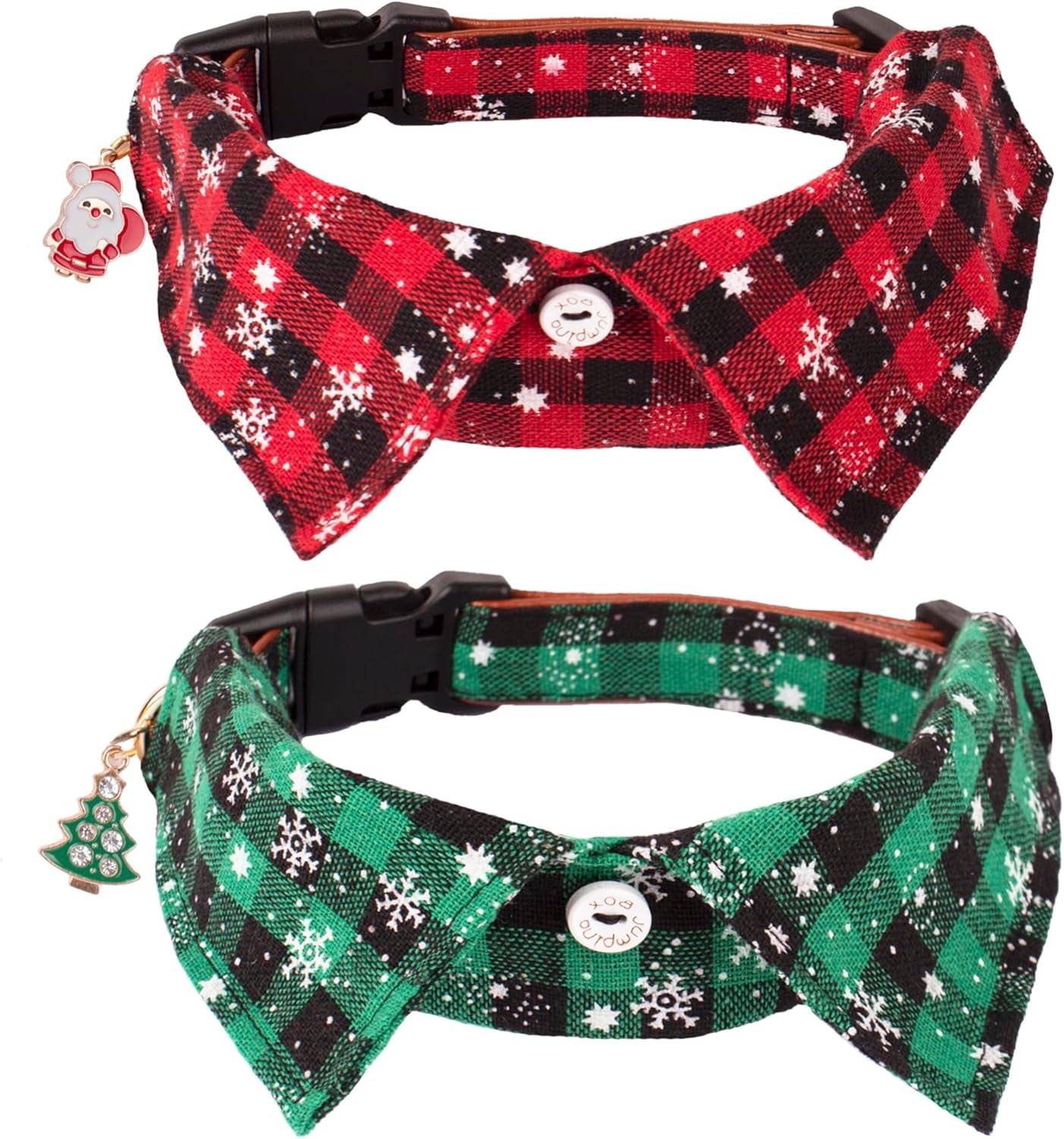 Stylish Festive Plaid Dog Collars with Bow Ties - 2 Pack for Large Dogs