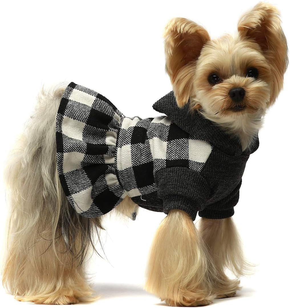 Chic Fitwarm Knitted Plaid Dog Hoodie - Cozy Sweatshirt for Small Pets