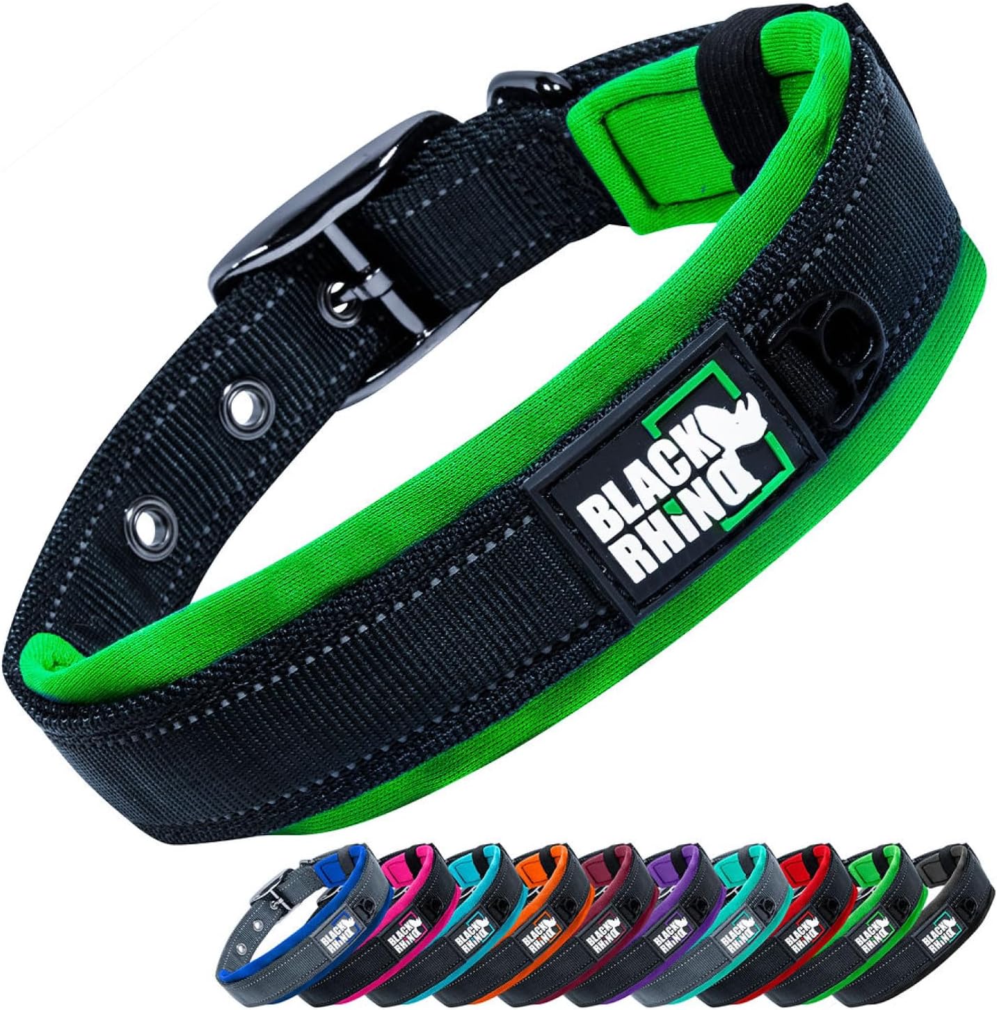 Ultra Soft Black Rhino Heavy Duty Reflective Dog Collar for Medium Breeds - Adjustable, Weatherproof & Lightweight Comfort in Stylish Purple/Black