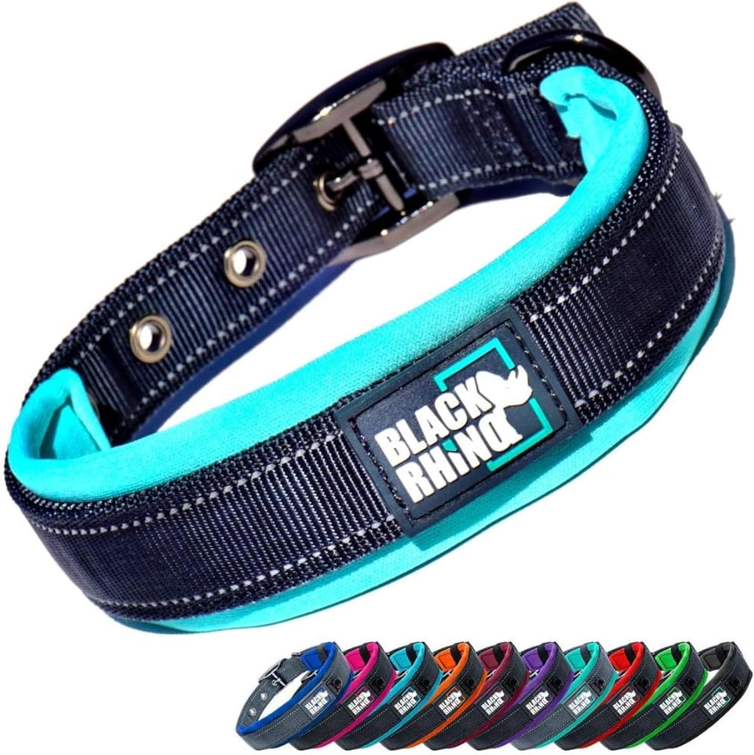 Ultra Soft Black Rhino Heavy Duty Reflective Dog Collar for Medium Breeds - Adjustable, Weatherproof & Lightweight Comfort in Stylish Purple/Black