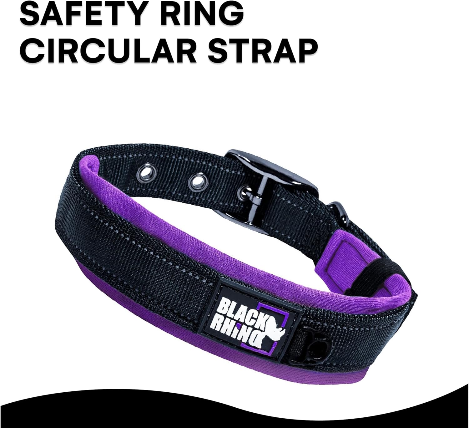 Ultra Soft Black Rhino Heavy Duty Reflective Dog Collar for Medium Breeds - Adjustable, Weatherproof & Lightweight Comfort in Stylish Purple/Black
