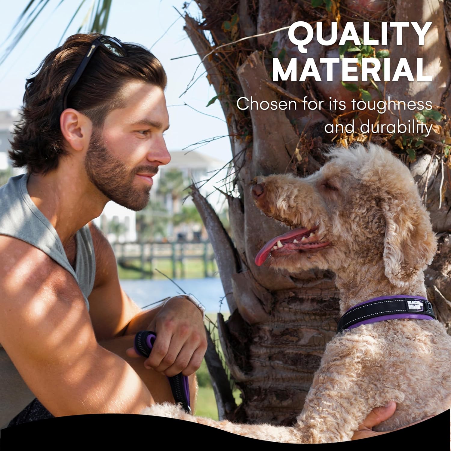 Ultra Soft Black Rhino Heavy Duty Reflective Dog Collar for Medium Breeds - Adjustable, Weatherproof & Lightweight Comfort in Stylish Purple/Black