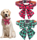 Stylish Festive Plaid Dog Collars with Bow Ties - 2 Pack for Large Dogs