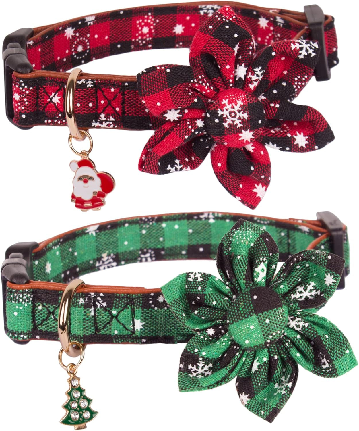 Stylish Festive Plaid Dog Collars with Bow Ties - 2 Pack for Large Dogs