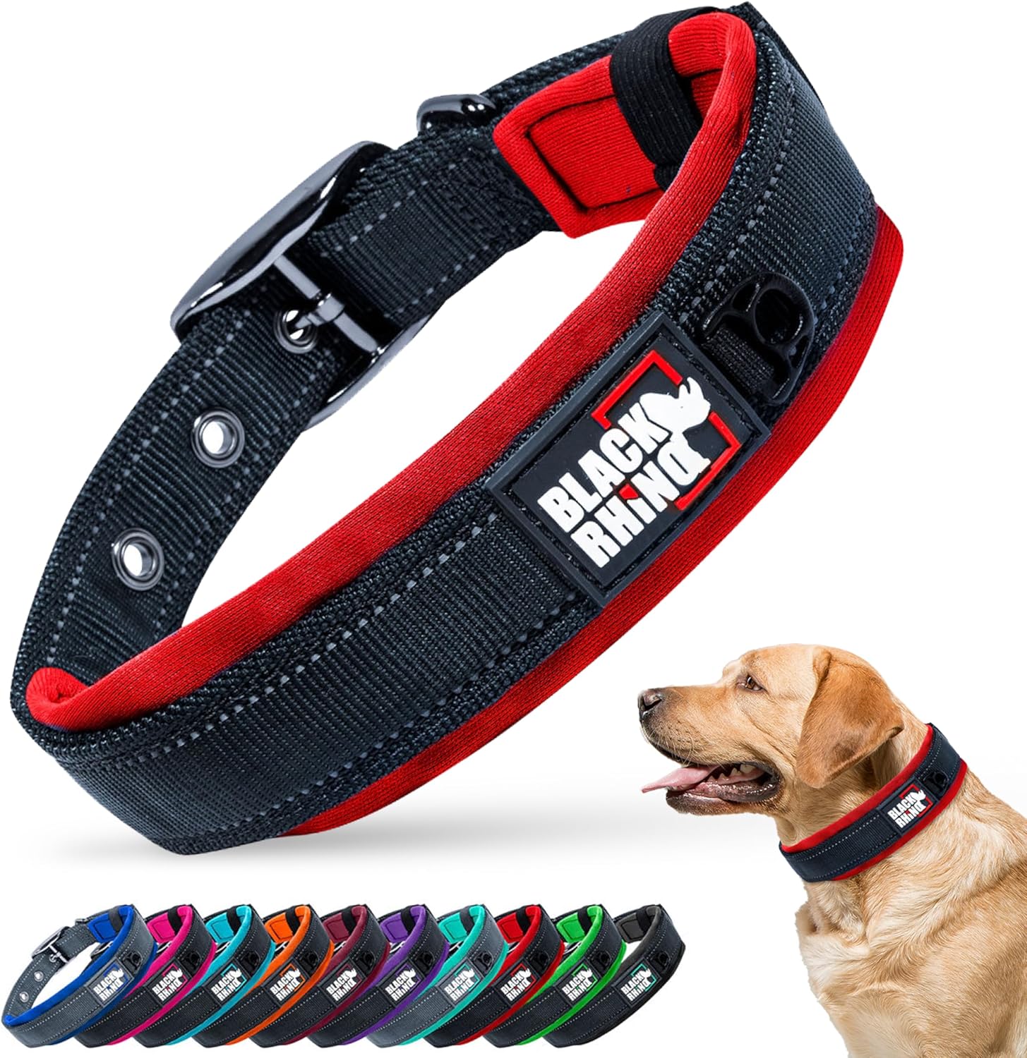 Ultra Soft Black Rhino Heavy Duty Reflective Dog Collar for Medium Breeds - Adjustable, Weatherproof & Lightweight Comfort in Stylish Purple/Black