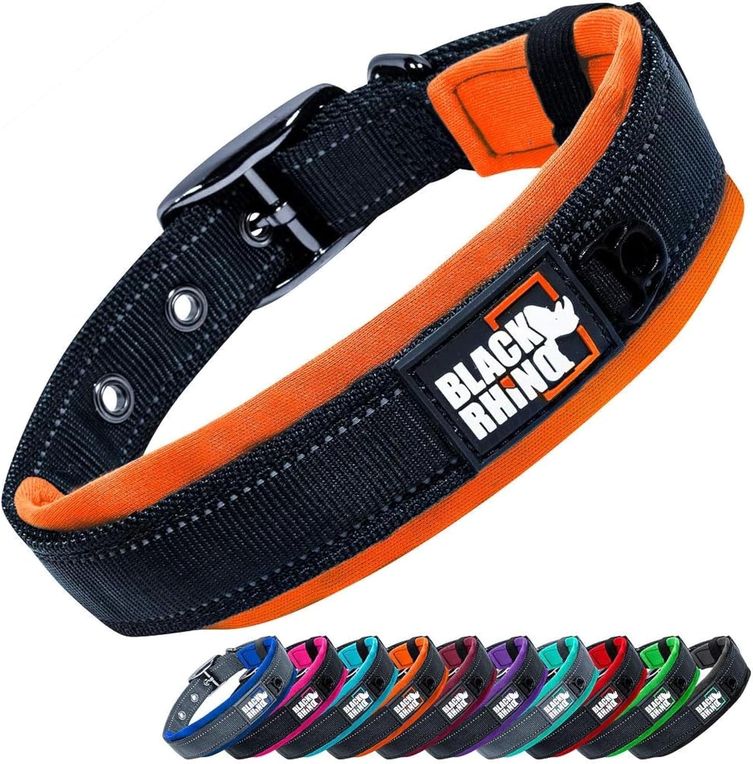 Ultra Soft Black Rhino Heavy Duty Reflective Dog Collar for Medium Breeds - Adjustable, Weatherproof & Lightweight Comfort in Stylish Purple/Black
