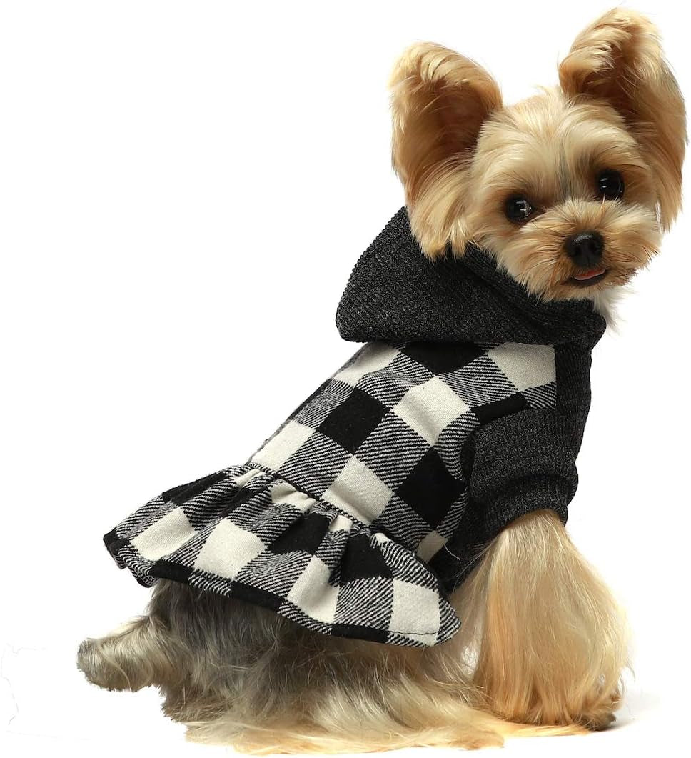 Chic Fitwarm Knitted Plaid Dog Hoodie - Cozy Sweatshirt for Small Pets