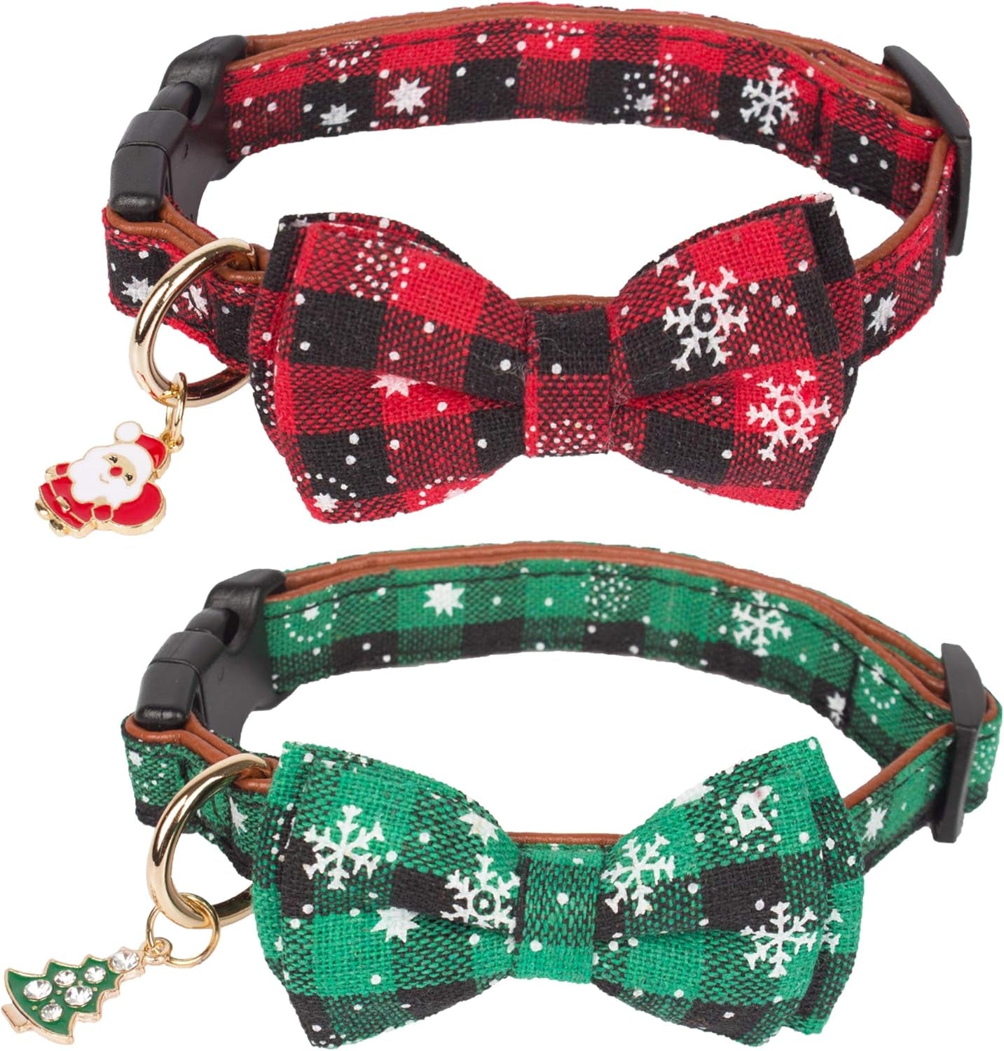 Stylish Festive Plaid Dog Collars with Bow Ties - 2 Pack for Large Dogs