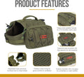 Onetigris Tactical Dog Backpack - Heavy-Duty Nylon Pack for Medium & Large Dogs with Side Pockets for Hiking, Walking, and Training (Green, Large)