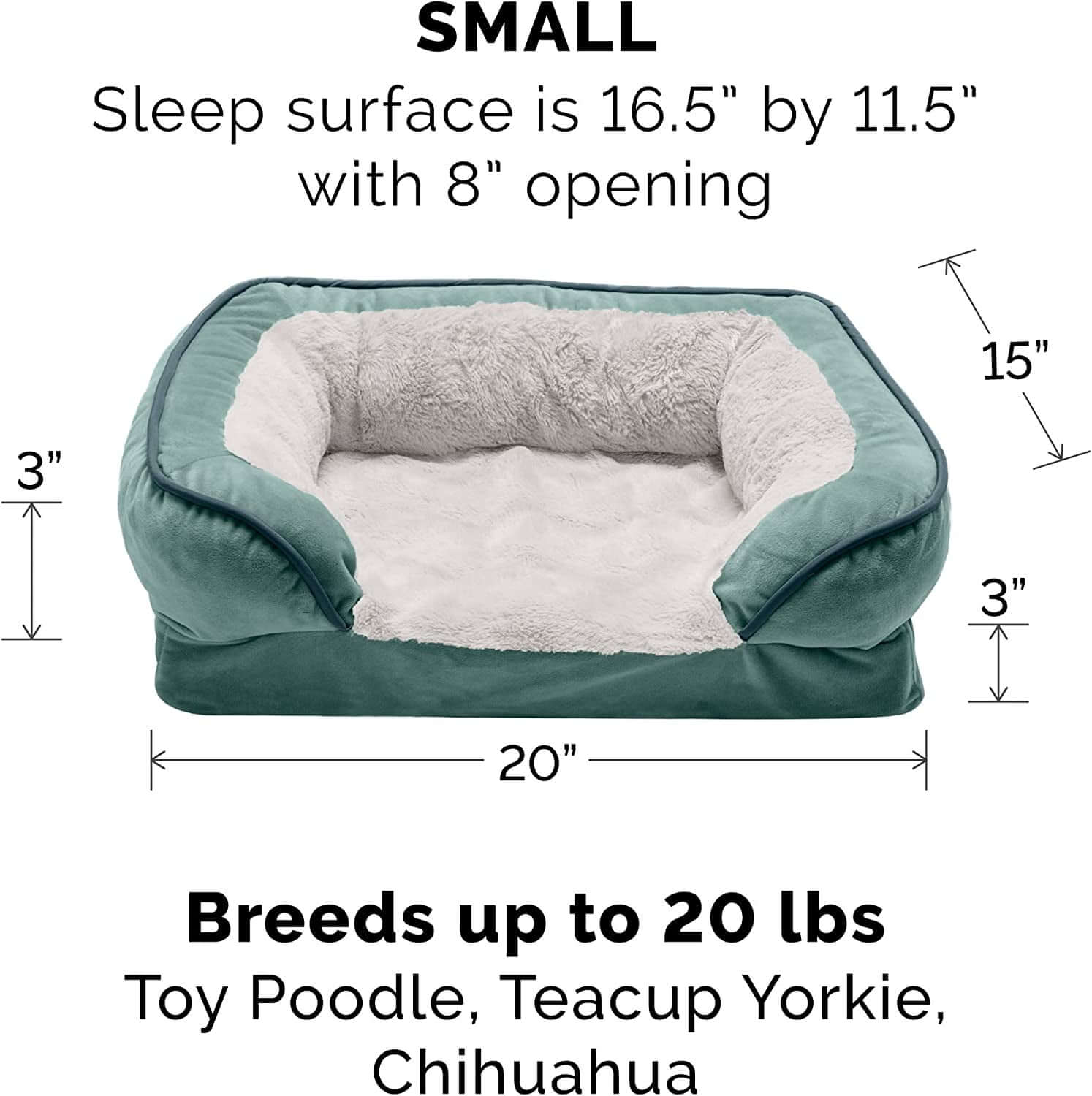 Furhaven Orthopedic Dog Bed for Small Dogs - Plush Velvet Sofa with Removable Bolsters & Washable Cover, Ideal for Pets up to 20 lbs - Celadon Green
