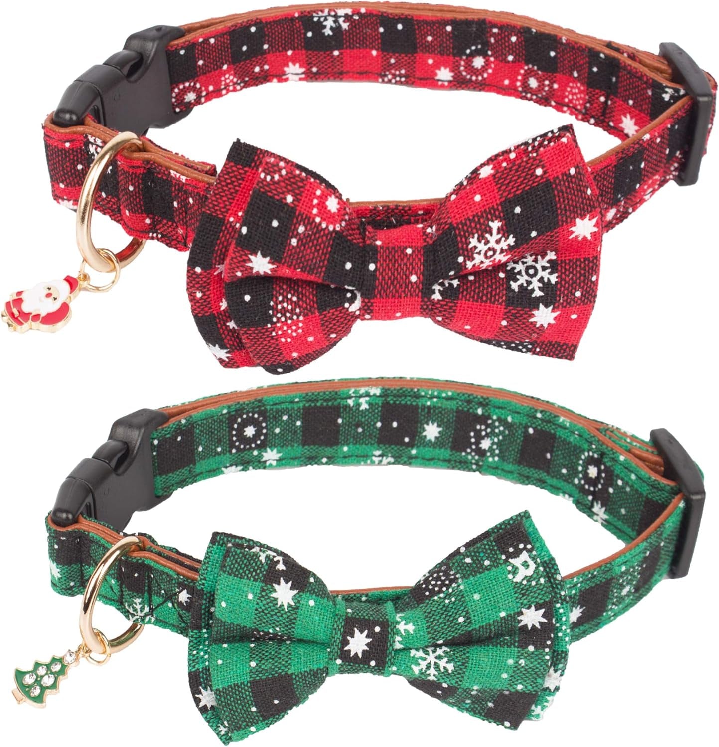 Stylish Festive Plaid Dog Collars with Bow Ties - 2 Pack for Large Dogs