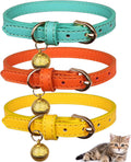 Chic 3-Pack Leather Cat Collars with Bells - Soft & Safe XS Kitten Collars in Black, Chocolate, and Beige