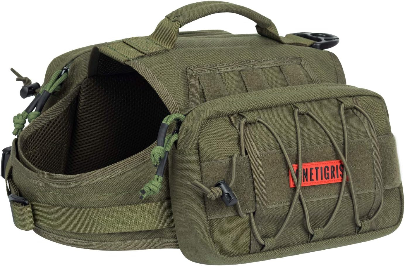 Onetigris Tactical Dog Backpack - Heavy-Duty Nylon Pack for Medium & Large Dogs with Side Pockets for Hiking, Walking, and Training (Green, Large)