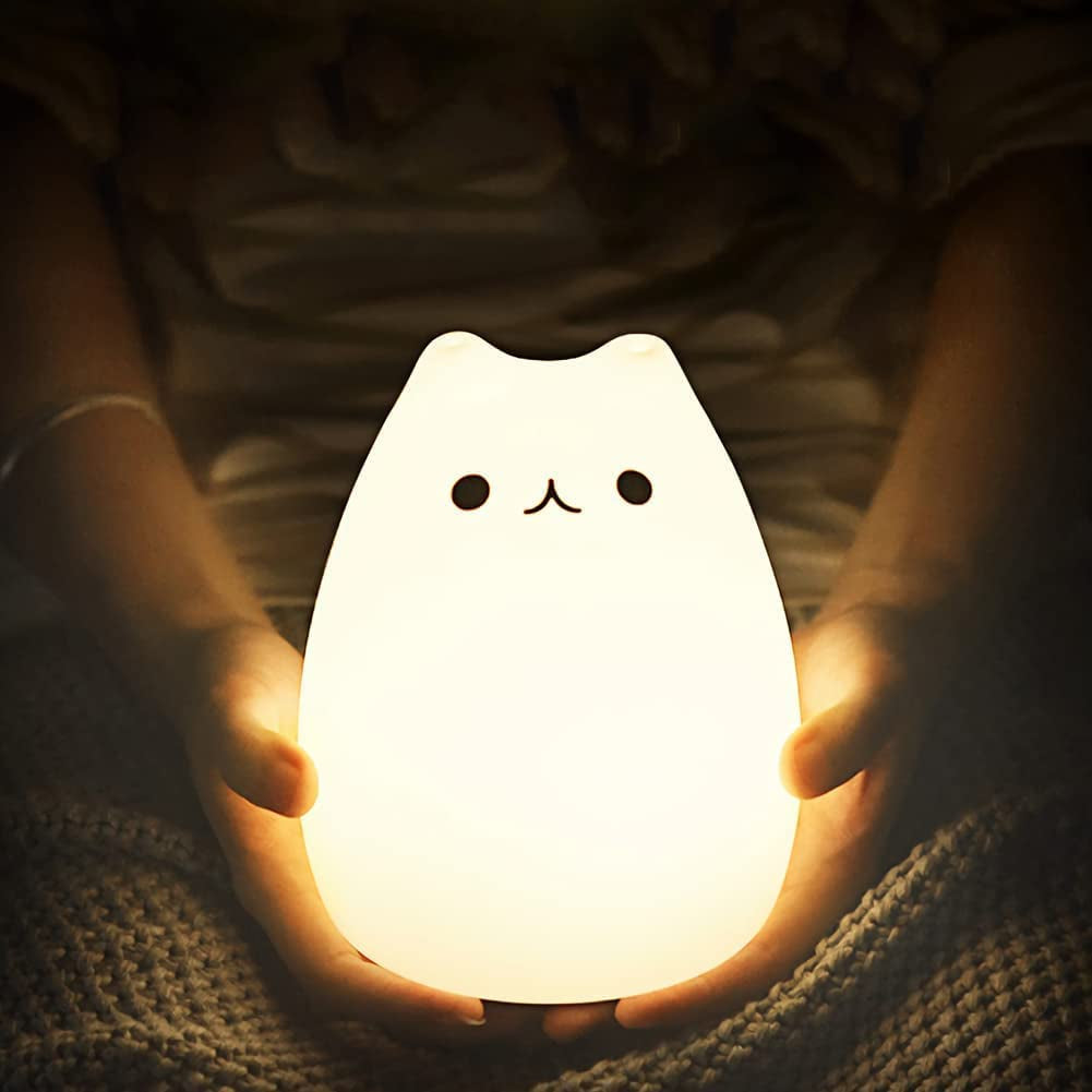 Charming Cat Lamp Set - Neojoy Remote Control Silicone Night Light for Kids & Toddlers, Rechargeable Kawaii Design, 4-Piece White Collection